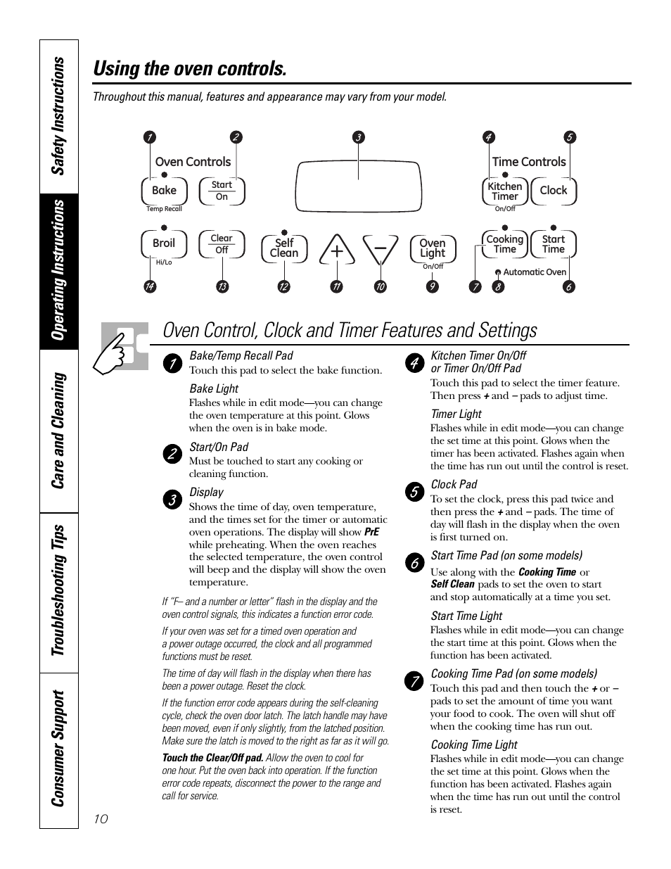 Oven, Oven –22, Using the oven controls | GE EER2001 User Manual | Page 10 / 36