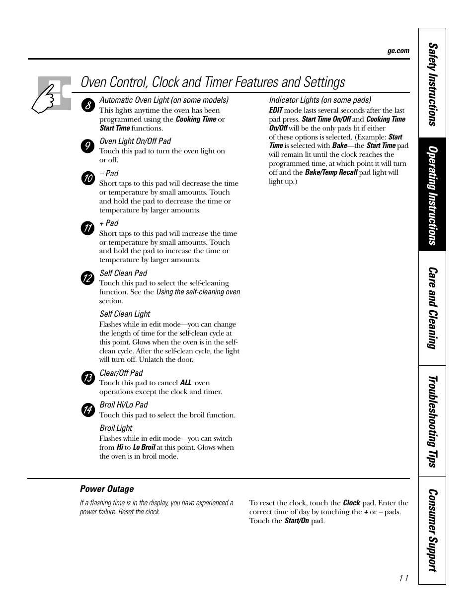 Power outage | GE EER2001 User Manual | Page 11 / 36