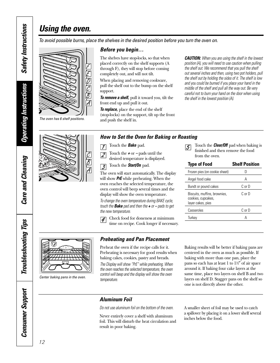 Using the oven | GE EER2001 User Manual | Page 12 / 36