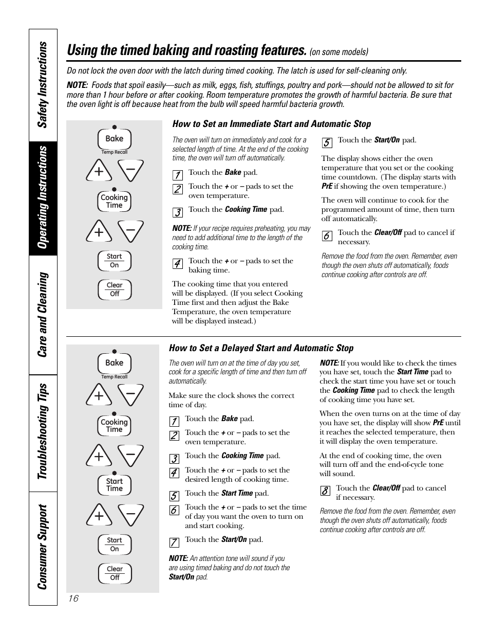 Timed baking & roasting, Using the timed baking and roasting features | GE EER2001 User Manual | Page 16 / 36