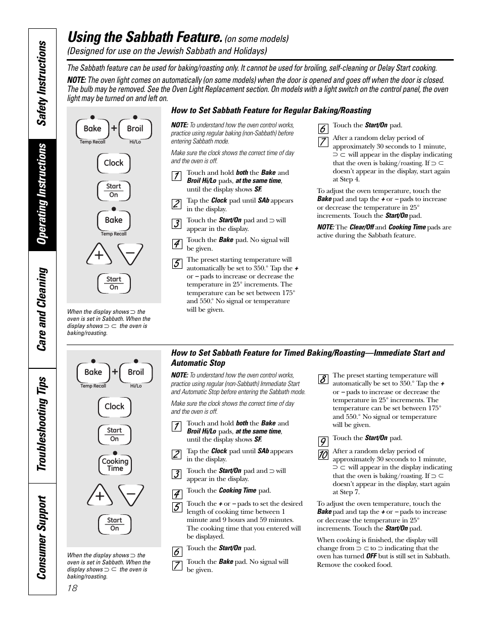 Sabbath feature, Sabbath feature , 19, Using the sabbath feature | GE EER2001 User Manual | Page 18 / 36