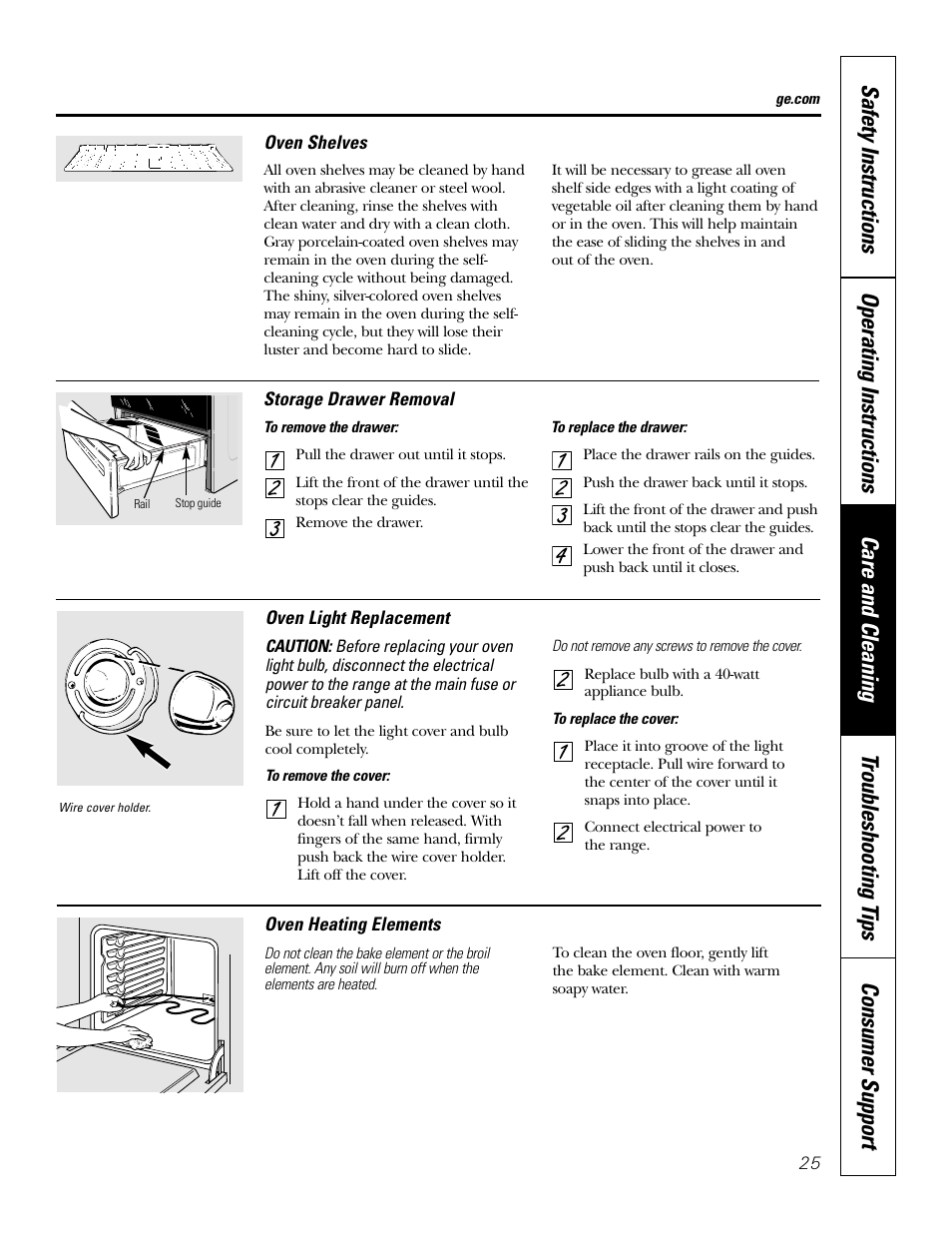 Light, Shelves, Light shelves | GE EER2001 User Manual | Page 25 / 36