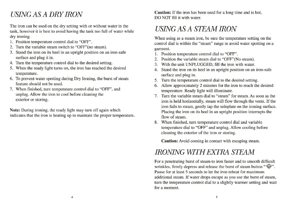 Using as a dry iron, Using as a steam iron, Ironing with extra steam | GE 681131689434 User Manual | Page 3 / 6