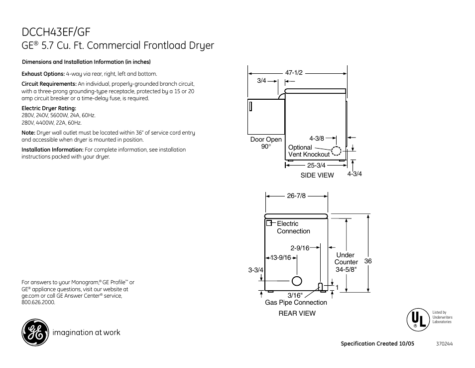 GE DCCH43EF User Manual | 3 pages