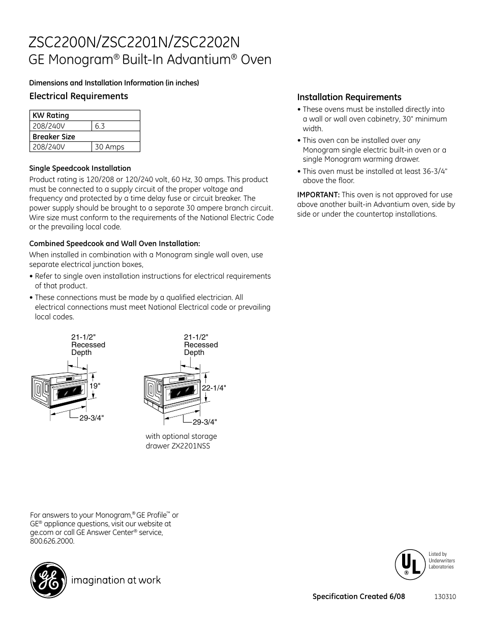 GE ZSC2201N User Manual | 4 pages