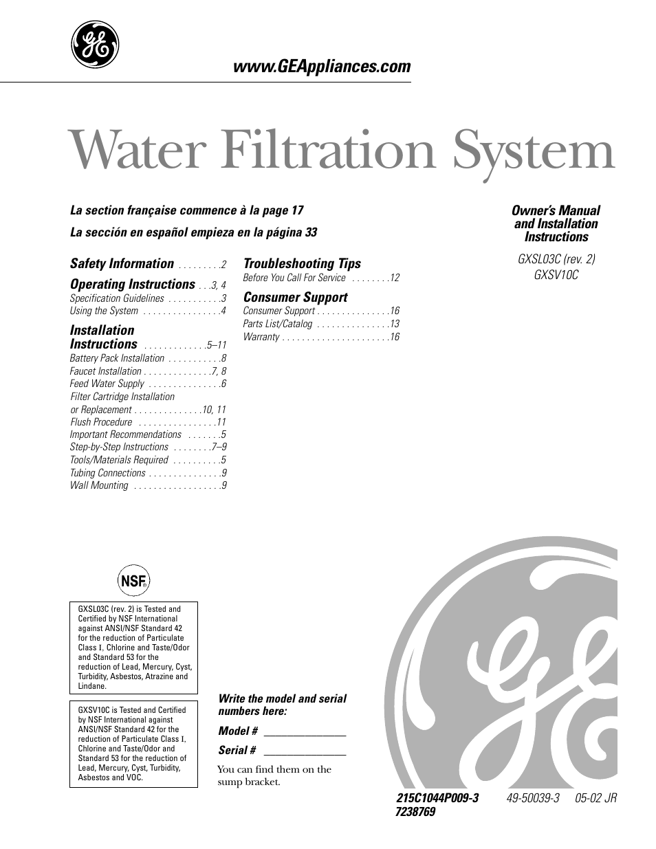 GE GXSL03C User Manual | 48 pages