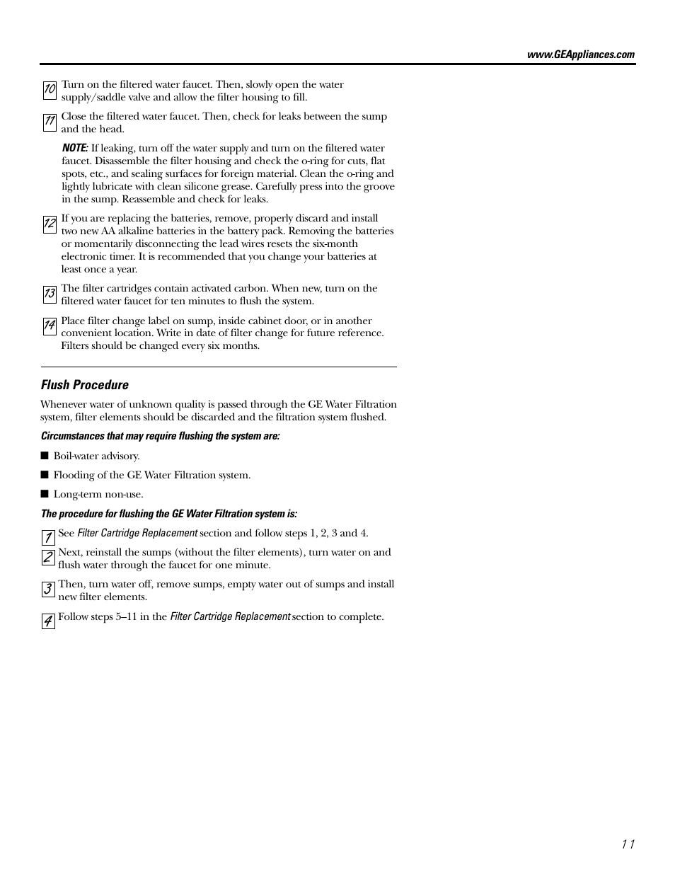 Flush procedure | GE GXSL03C User Manual | Page 11 / 48