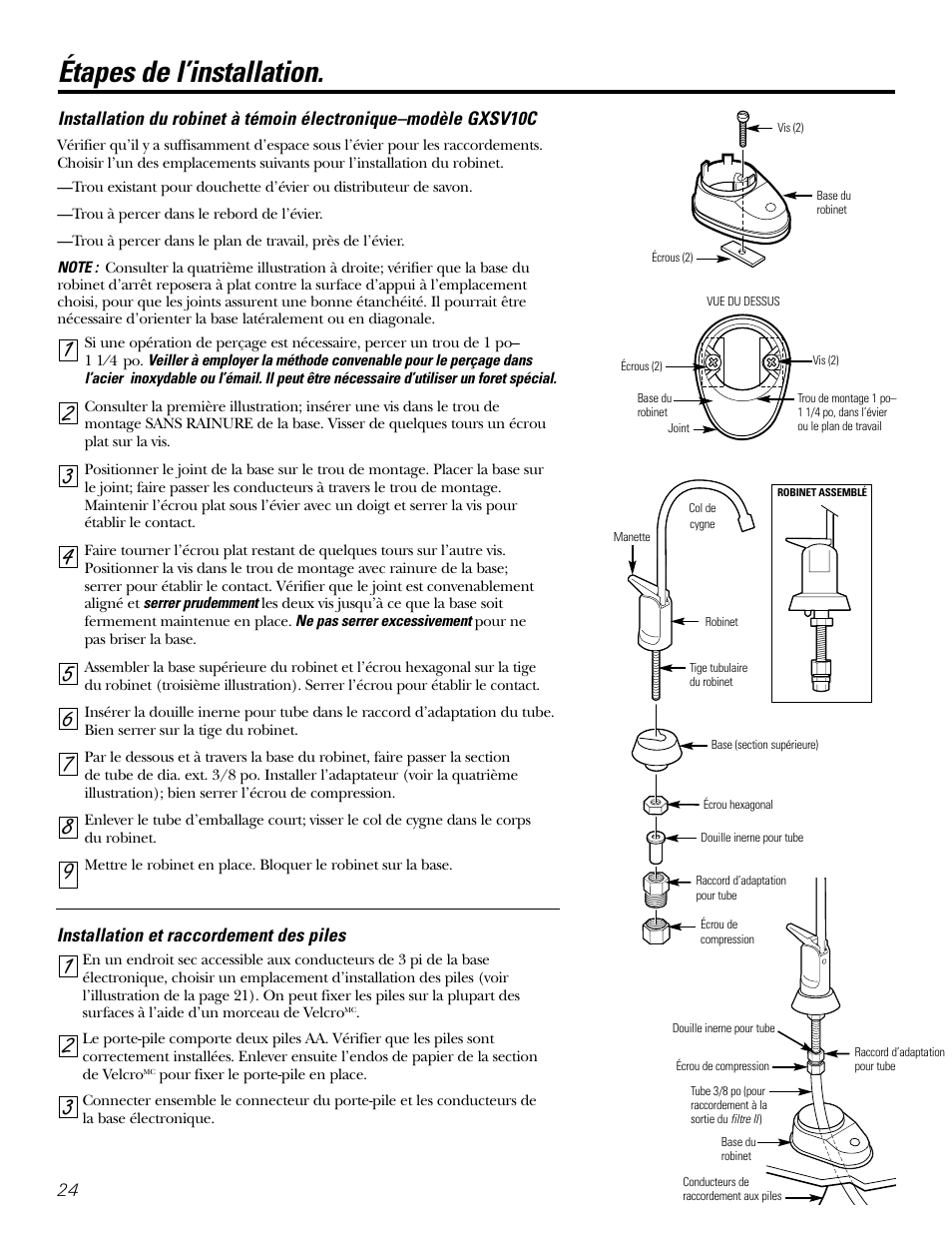 Installation du porte-pile, Étapes de l’installation | GE GXSL03C User Manual | Page 24 / 48