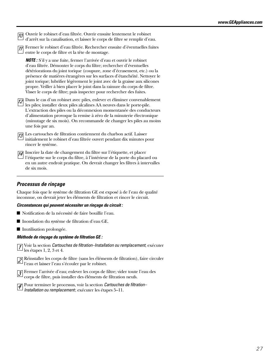 Processus de rinçage | GE GXSL03C User Manual | Page 27 / 48