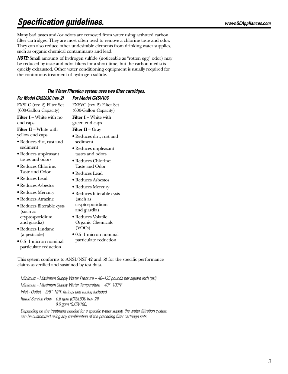 Operating instructions, Specification guidelines | GE GXSL03C User Manual | Page 3 / 48