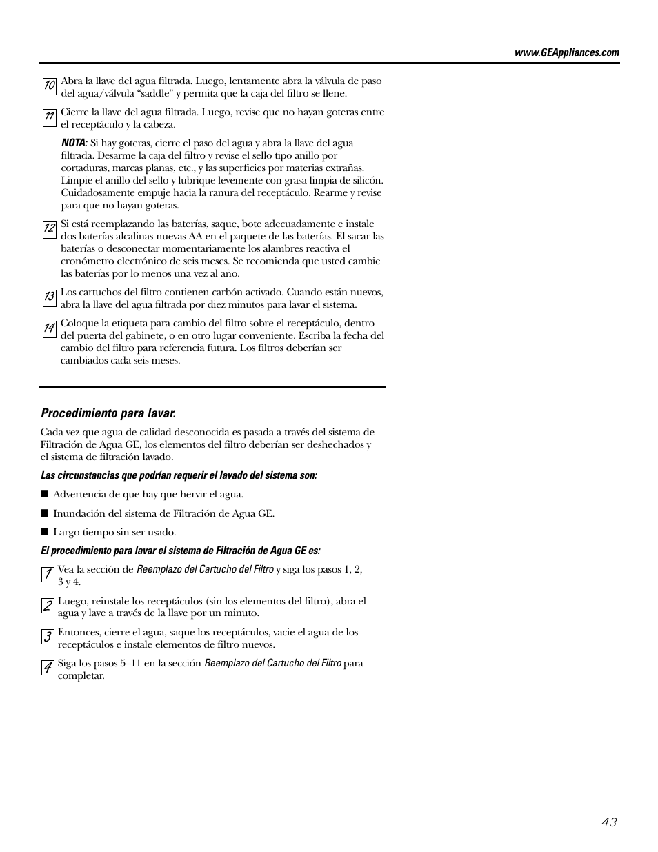 Procedimiento para lavado | GE GXSL03C User Manual | Page 43 / 48