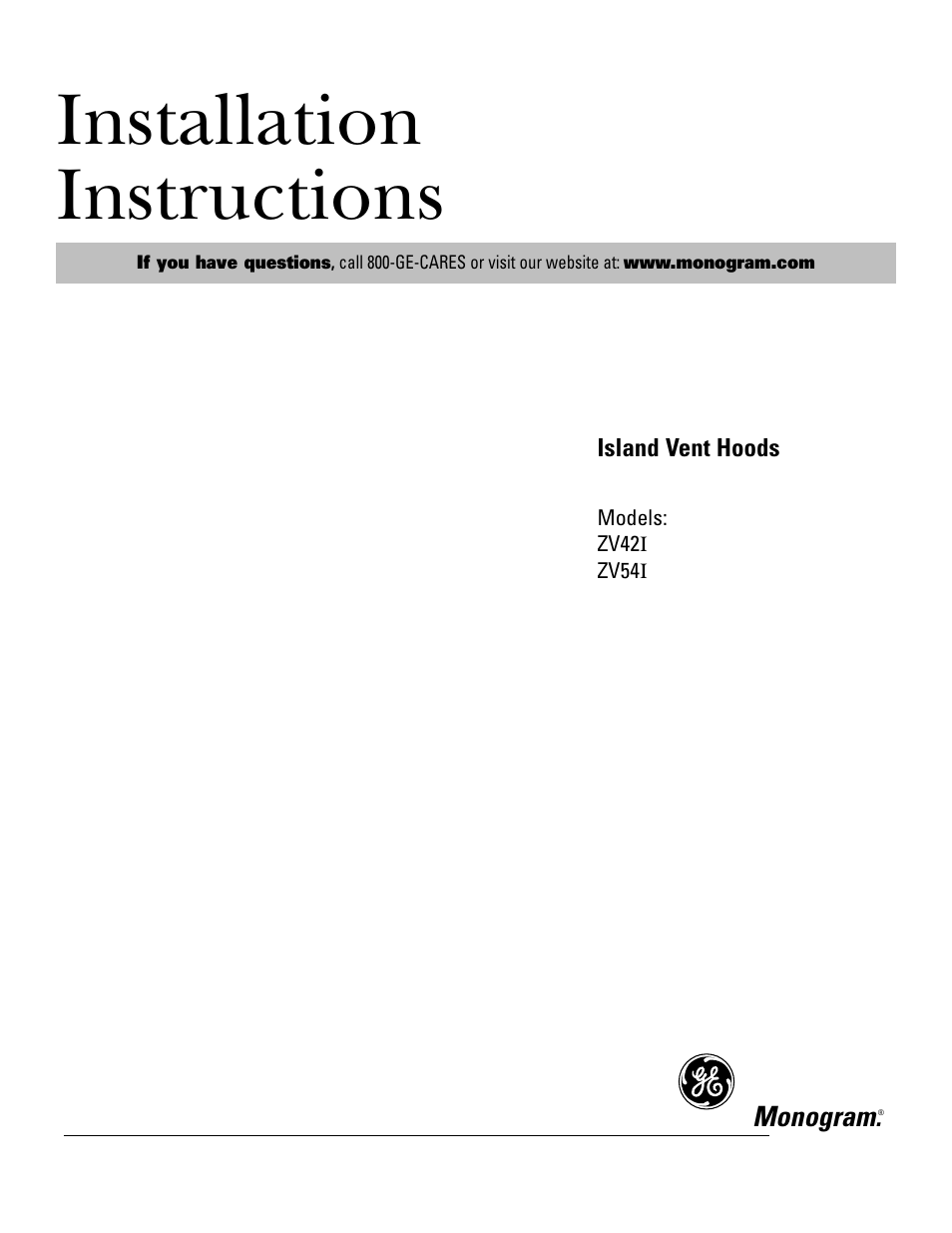 GE Island Vent Hood ZV421 ZV541 User Manual | 20 pages