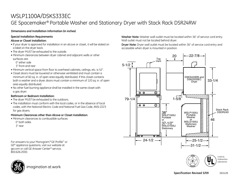 GE SPACEMAKER DSKS333EC User Manual | 3 pages