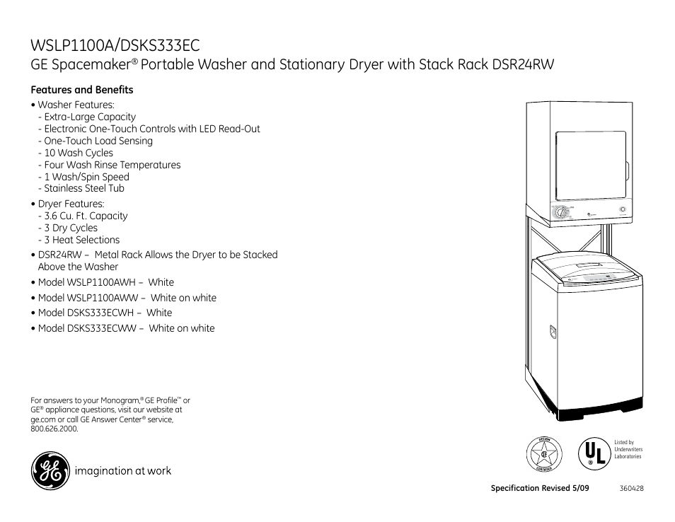 Ge spacemaker | GE SPACEMAKER DSKS333EC User Manual | Page 3 / 3
