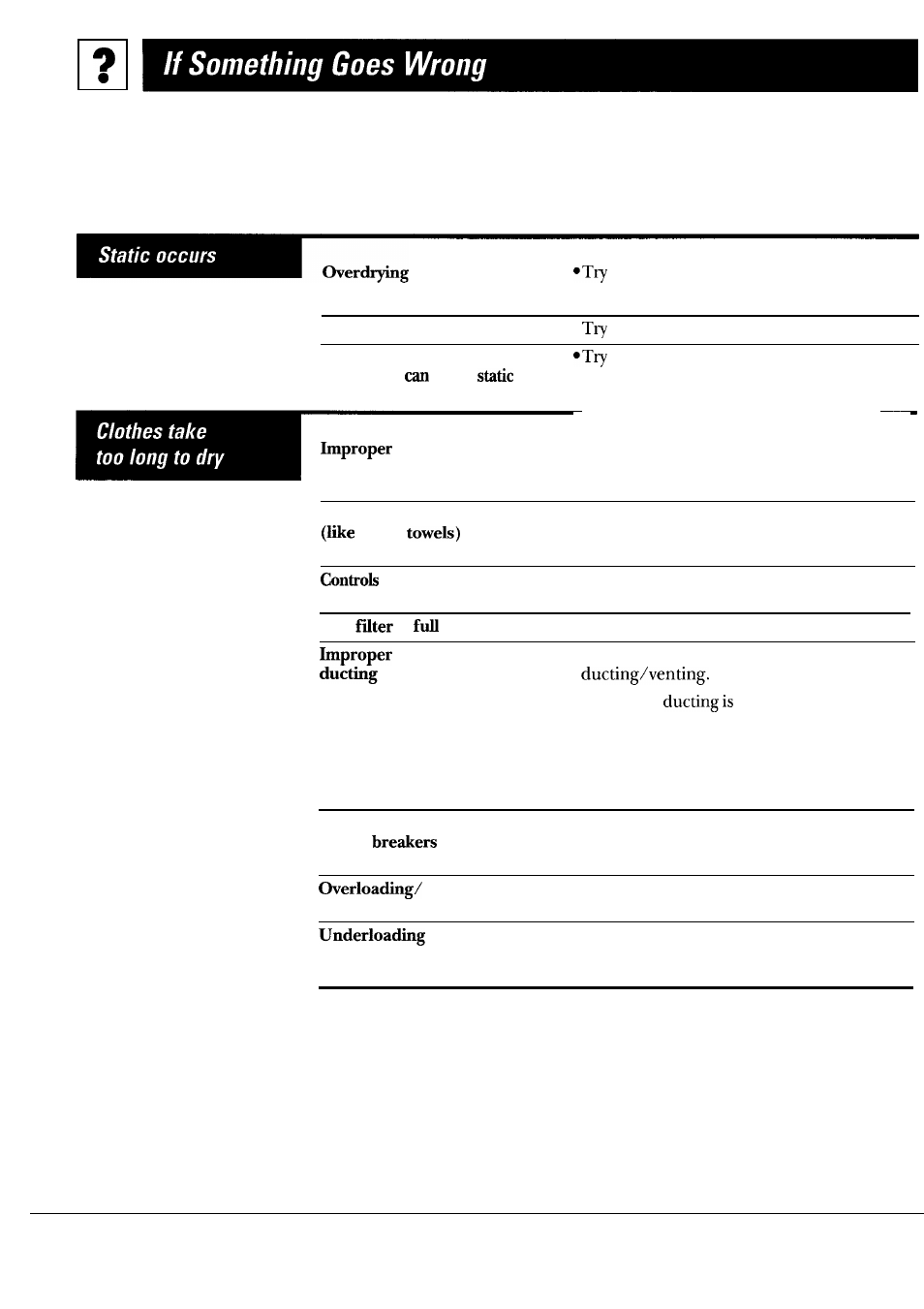 Problem possible causes what to do | GE DBLR453ET User Manual | Page 16 / 24