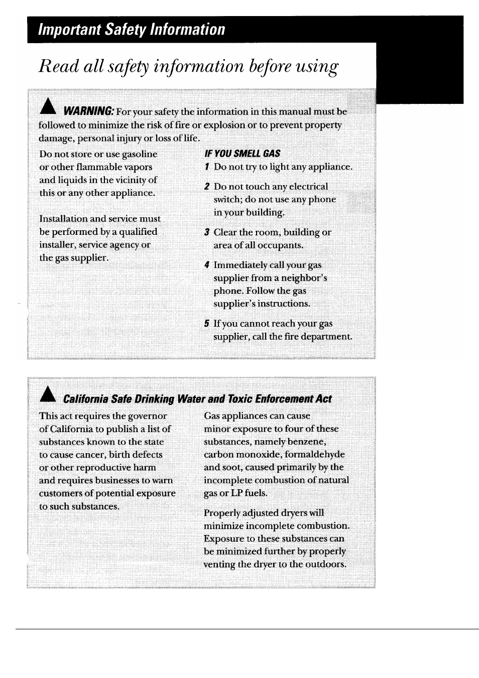 Important, Information | GE DBLR453ET User Manual | Page 3 / 24