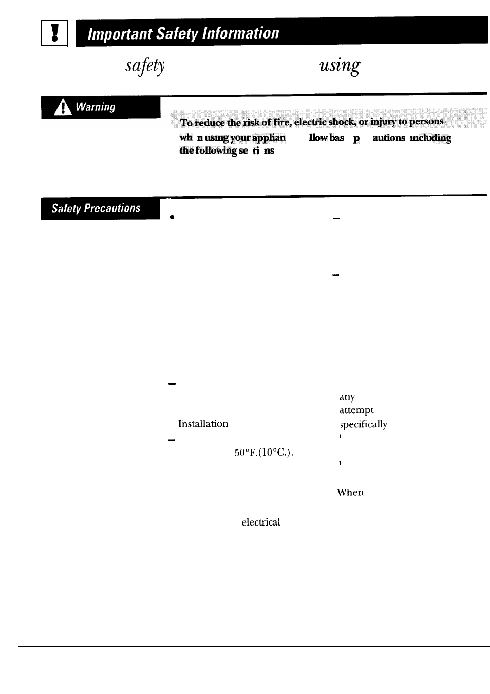 Read all information before | GE DBLR453ET User Manual | Page 4 / 24