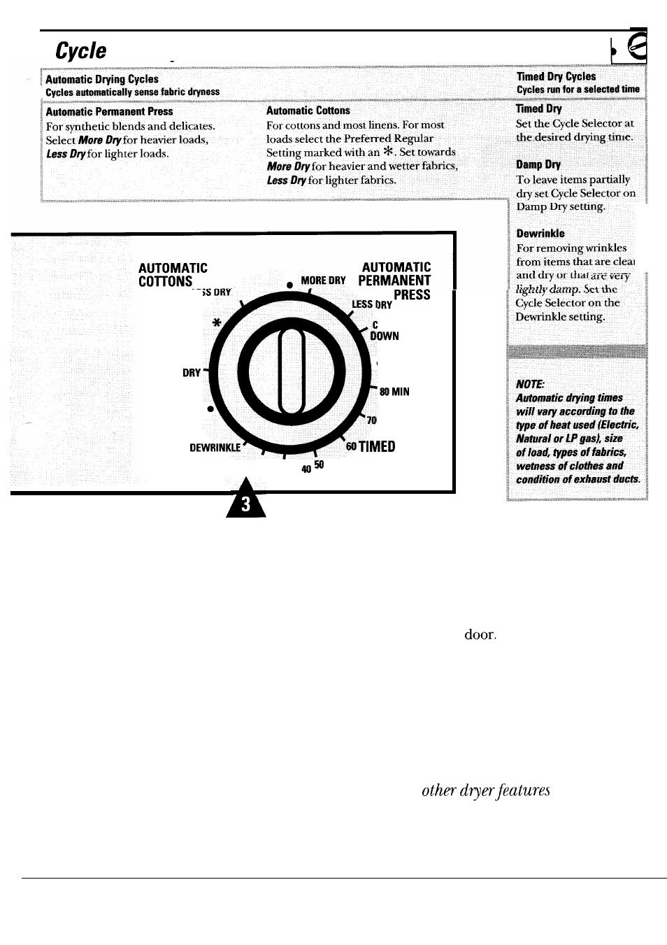 Descriptions, Selecting drying cycle, Starting dryer | GE DBLR453ET User Manual | Page 9 / 24