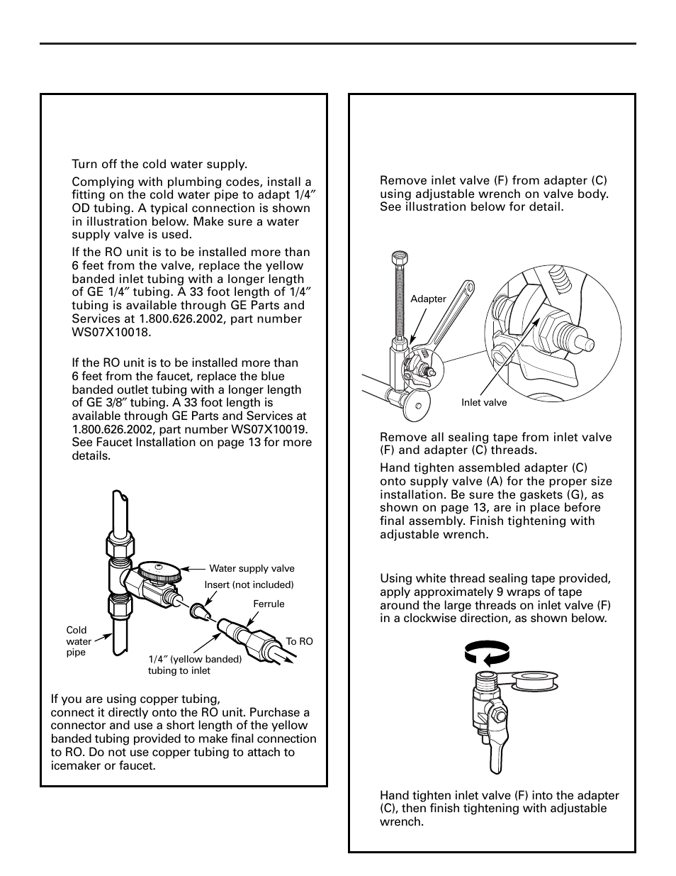 Installation instructions, D. optional remote location installation, E. removal and re-installation of inlet valve | GE PNRQ20FRI User Manual | Page 11 / 84