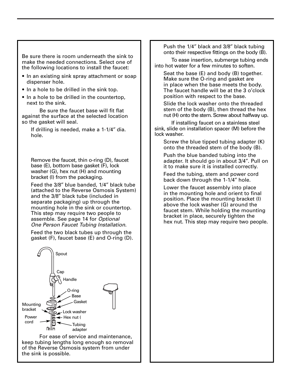 Faucet assembly, Faucet assembly , 14, Installation instructions faucet assembly | Faucet mounting installation | GE PNRQ20FRI User Manual | Page 13 / 84