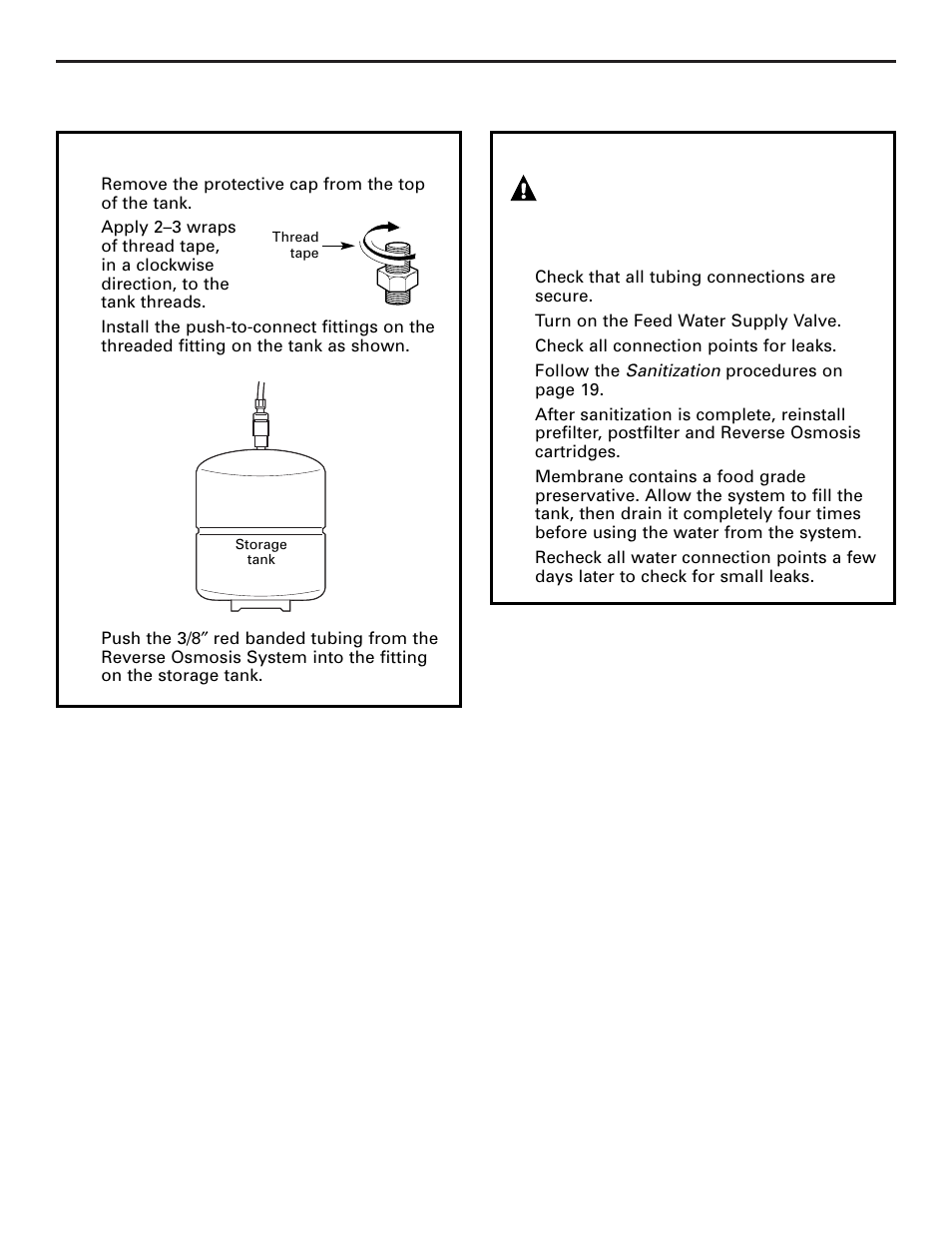 Storage tank and startup, Installation instructions storage tank and startup, Caution | GE PNRQ20FRI User Manual | Page 17 / 84