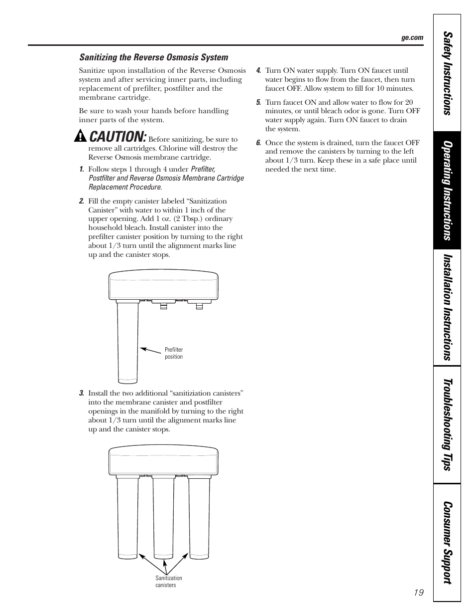 Sanitization, Caution | GE PNRQ20FRI User Manual | Page 19 / 84