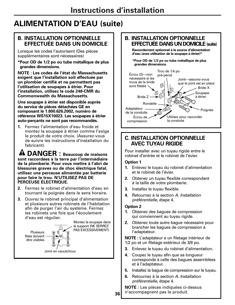 Danger | GE PNRQ20FRI User Manual | Page 36 / 84