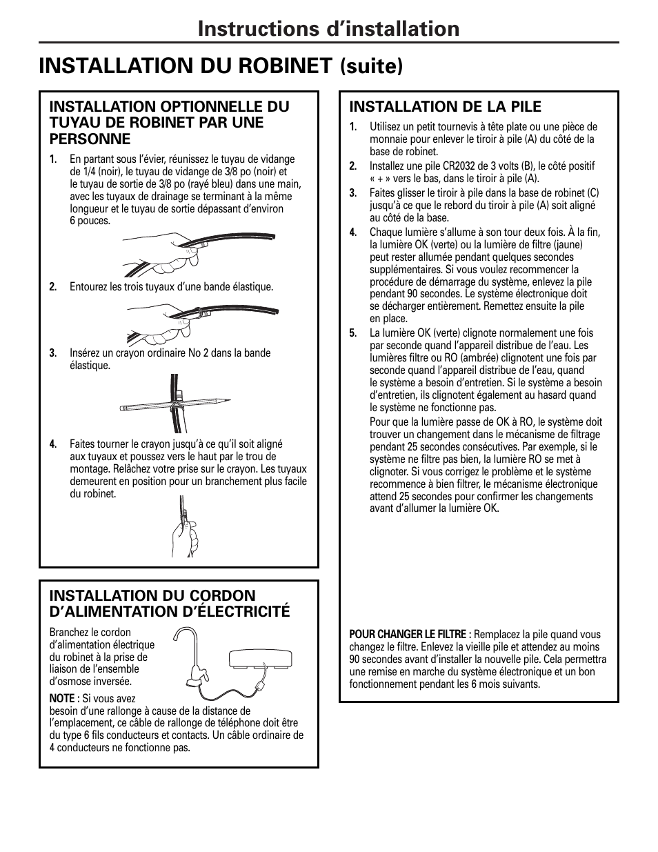 Installation de la pile | GE PNRQ20FRI User Manual | Page 40 / 84