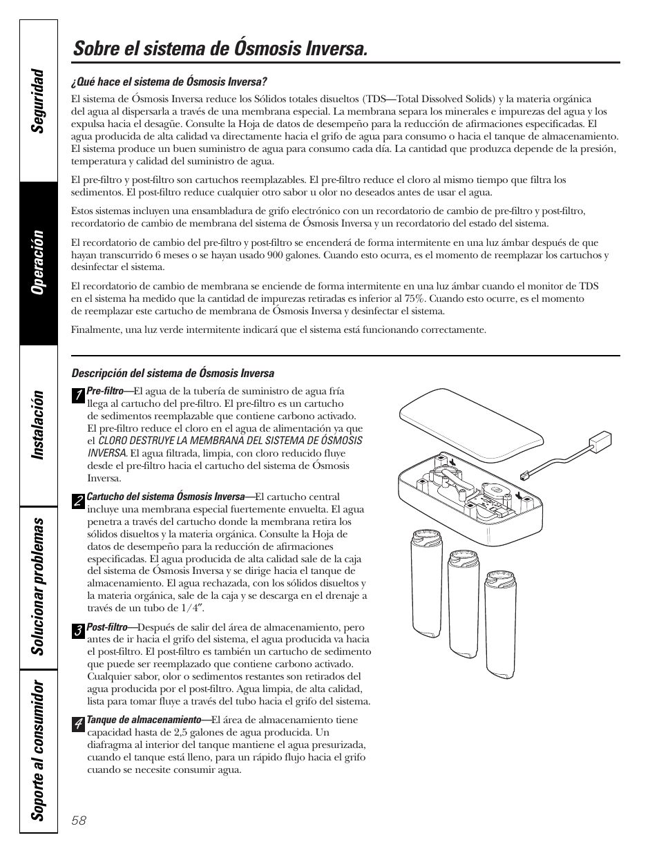 Sobre el sistema de ósmosis inversa, Sobre el sistema de ósmosis inversa , 59 | GE PNRQ20FRI User Manual | Page 58 / 84