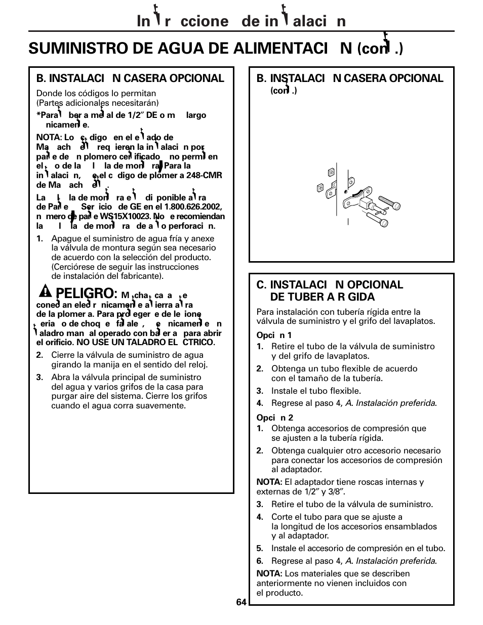 Peligro | GE PNRQ20FRI User Manual | Page 64 / 84