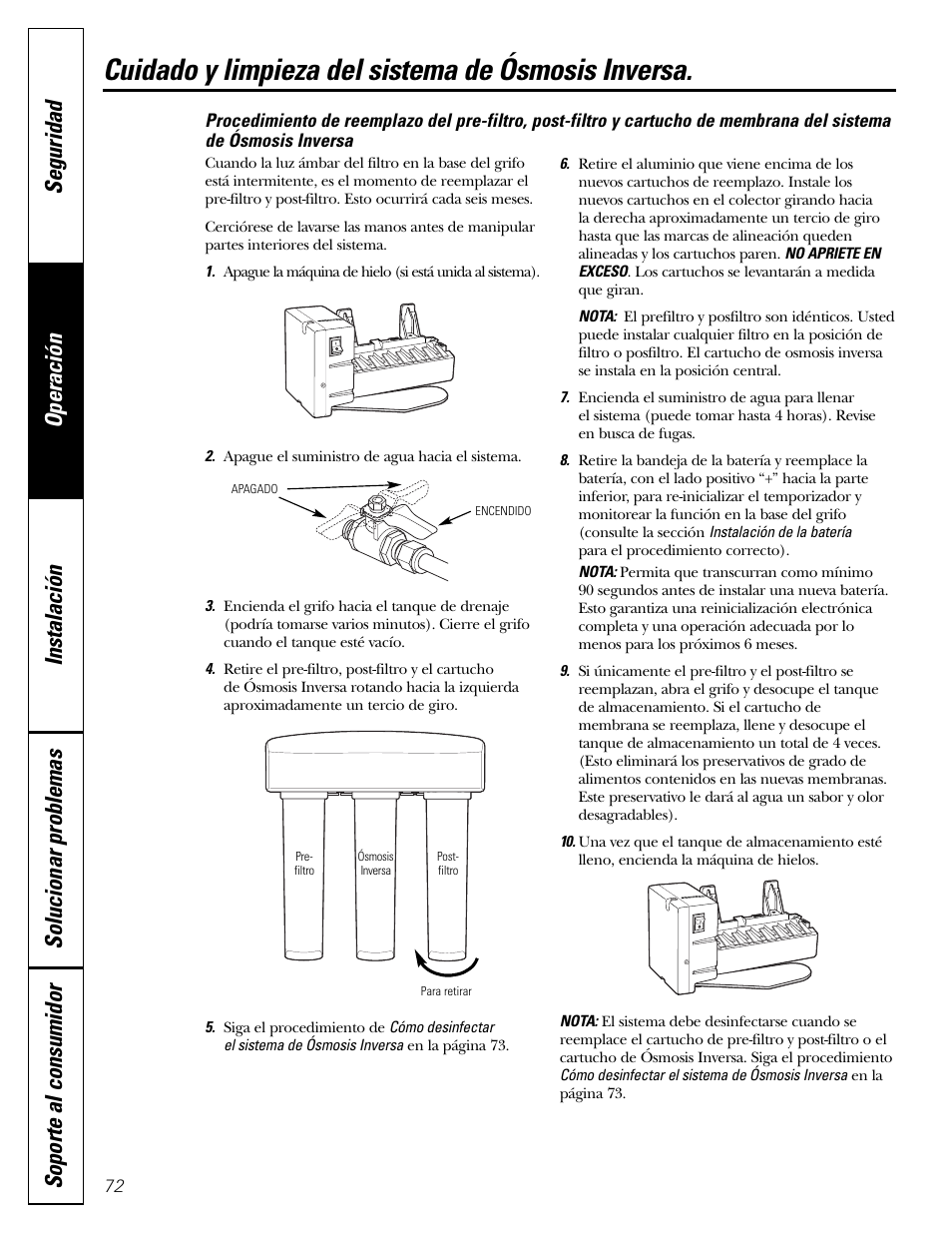 Cuidado y limpieza del sistema de ósmosis inversa | GE PNRQ20FRI User Manual | Page 72 / 84