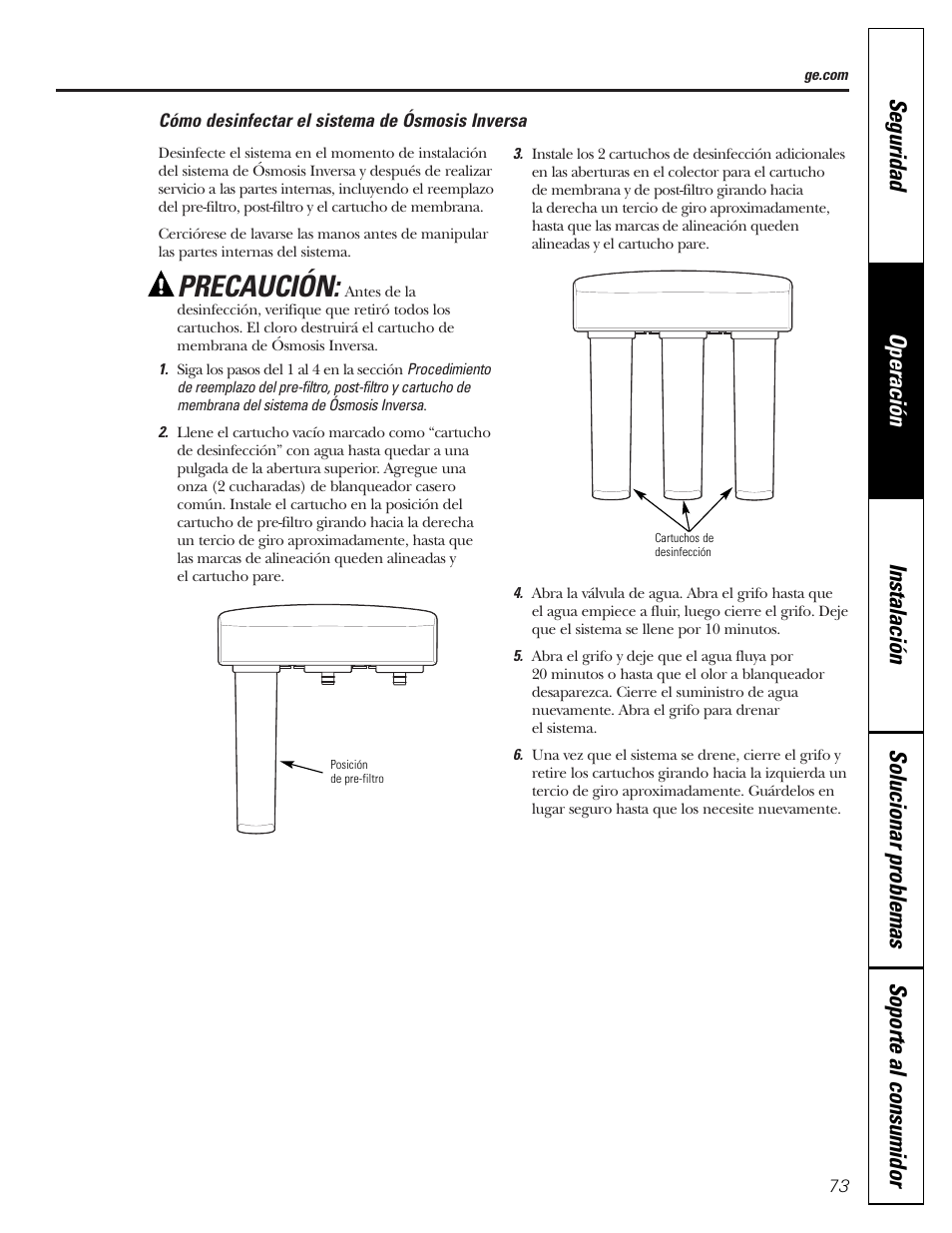 Desinfección, Precaución | GE PNRQ20FRI User Manual | Page 73 / 84