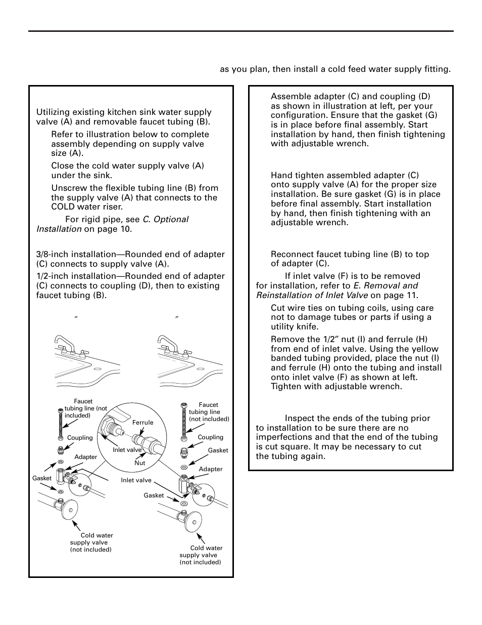 Feed water supply, Feed water supply –12, Installation instructions feed water supply | A. preferred installation | GE PNRQ20FRI User Manual | Page 9 / 84