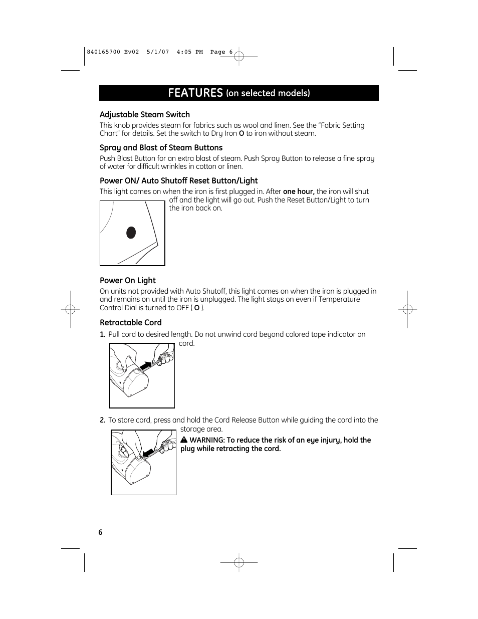 Features | GE 169194 User Manual | Page 6 / 8