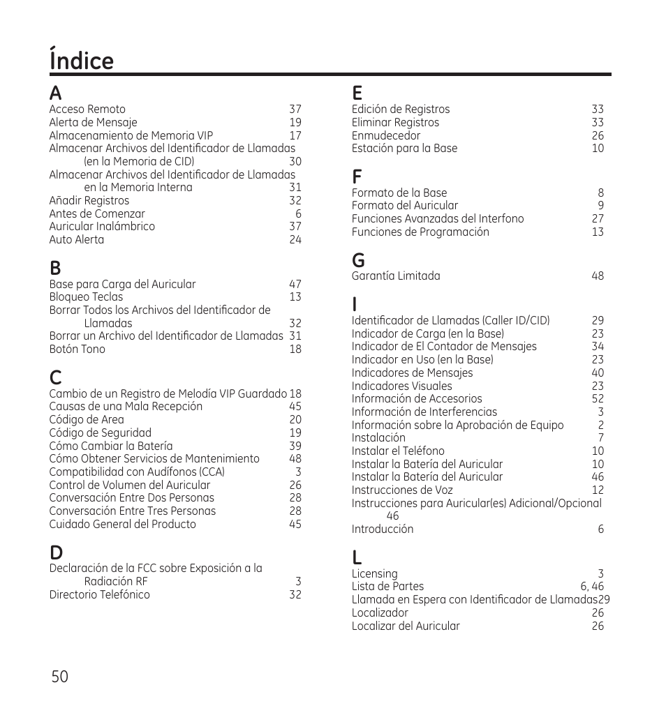 Ndice | GE 28118 User Manual | Page 102 / 104