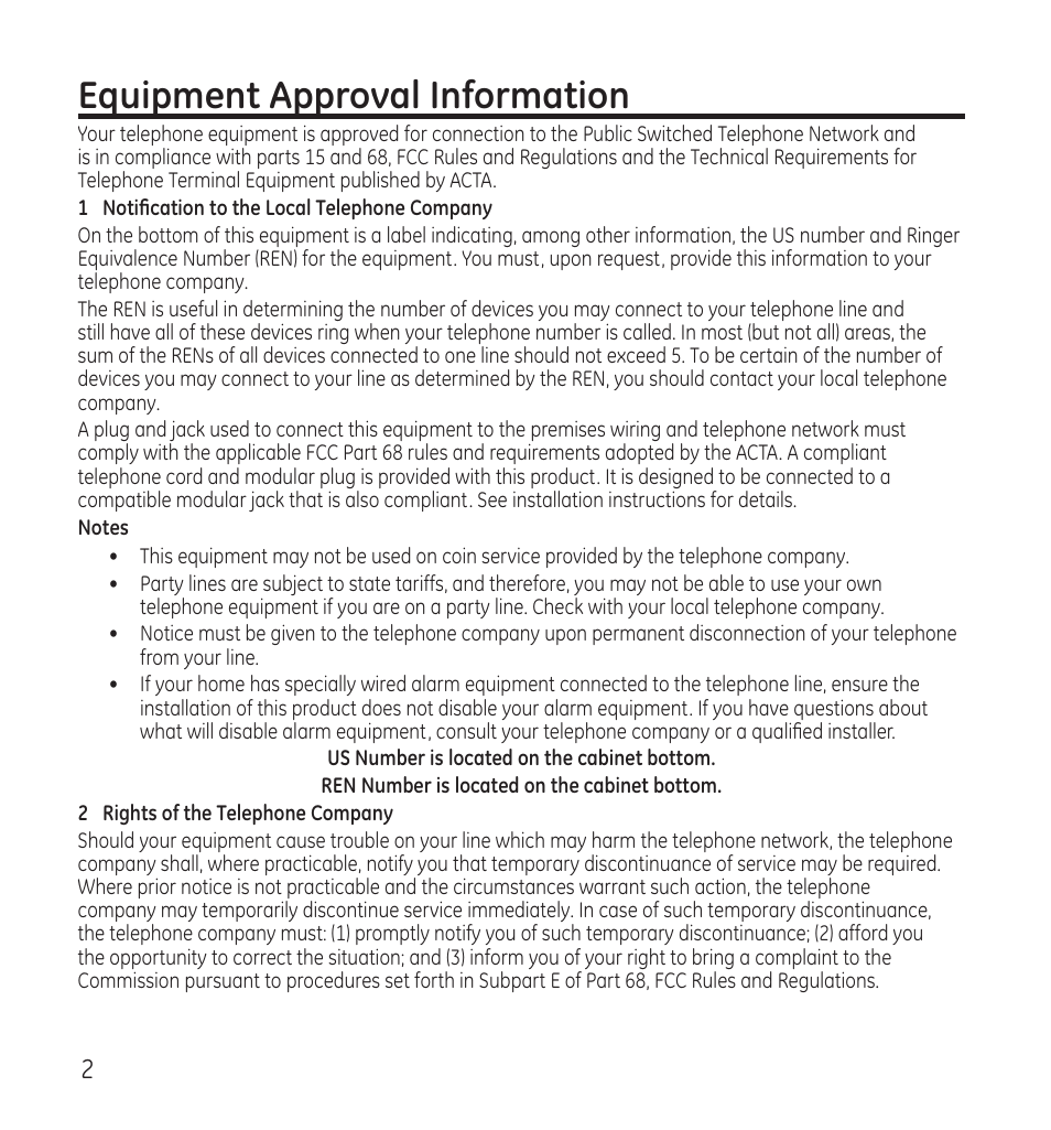 Equipment approval information | GE 28118 User Manual | Page 2 / 104