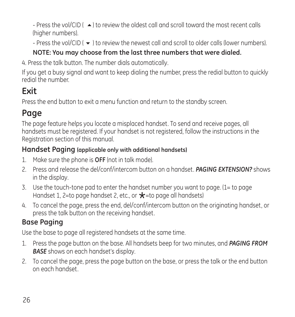 Exit, Page | GE 28118 User Manual | Page 26 / 104