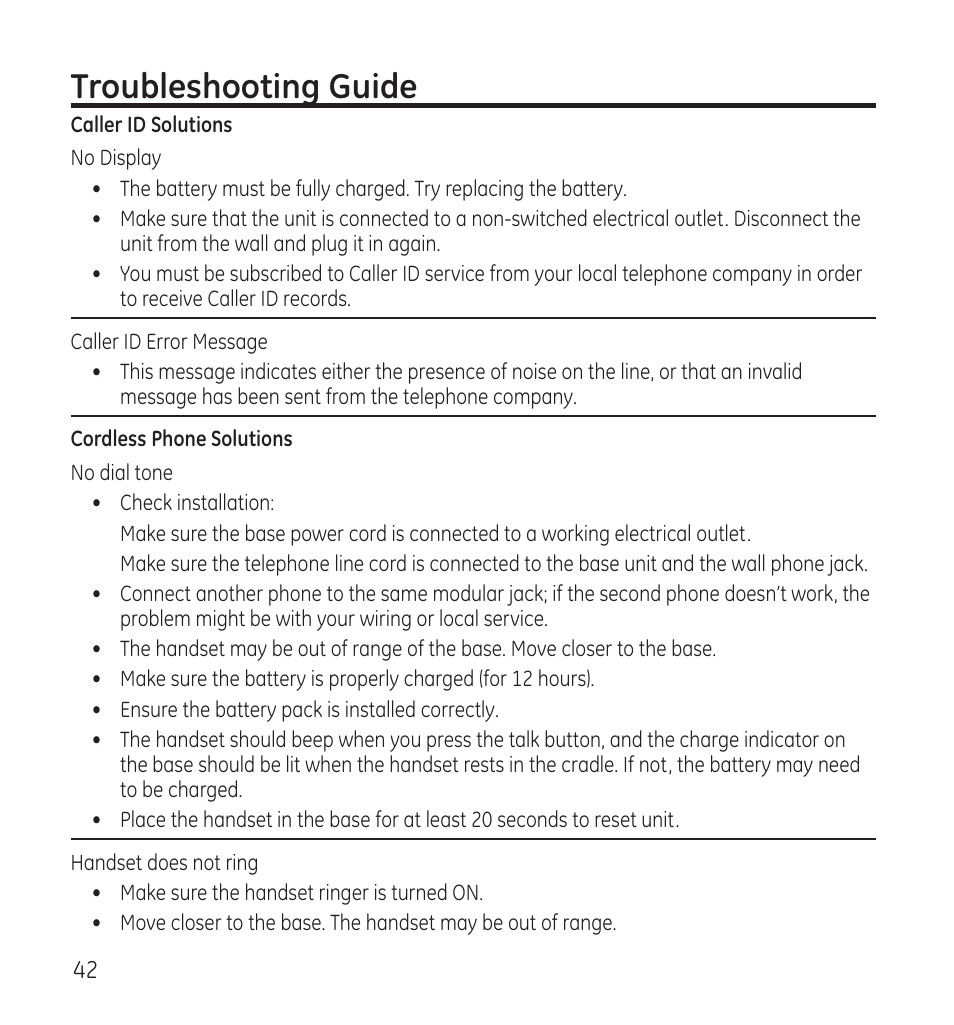 Troubleshooting guide | GE 28118 User Manual | Page 42 / 104