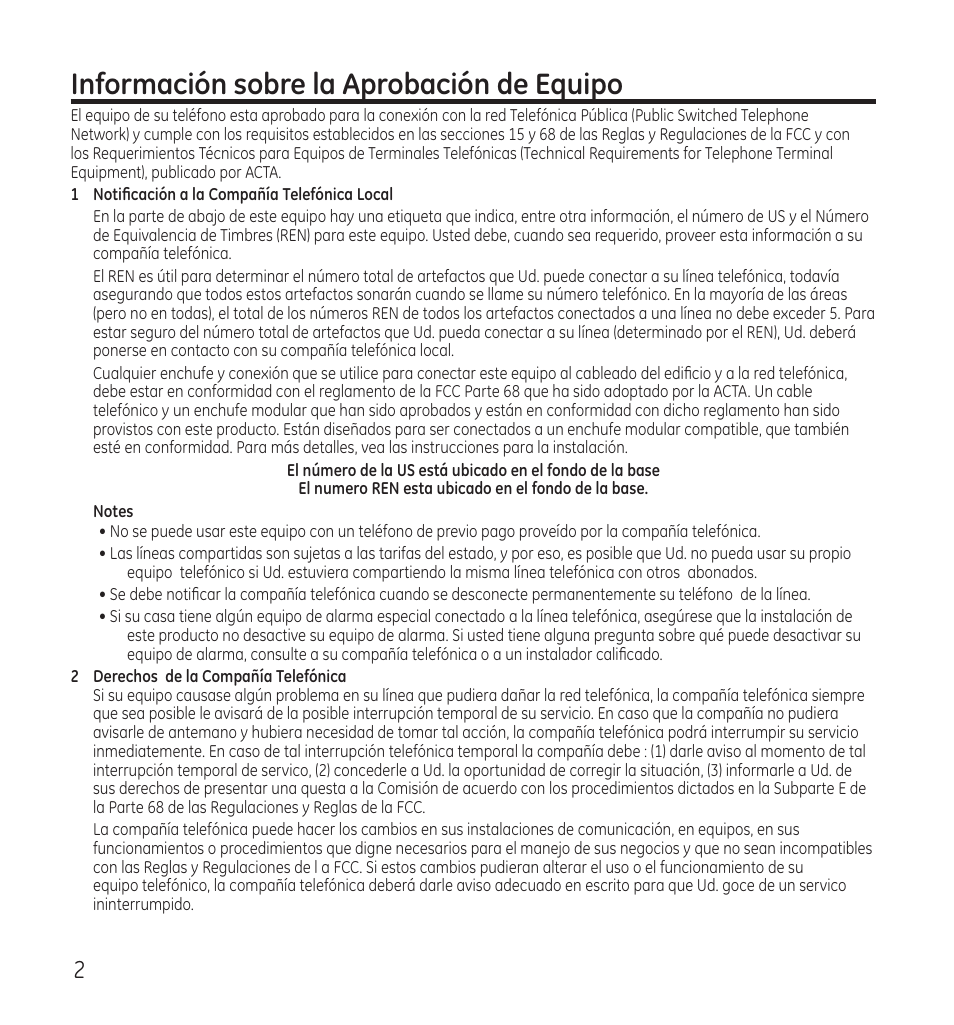 Información sobre la aprobación de equipo | GE 28118 User Manual | Page 54 / 104