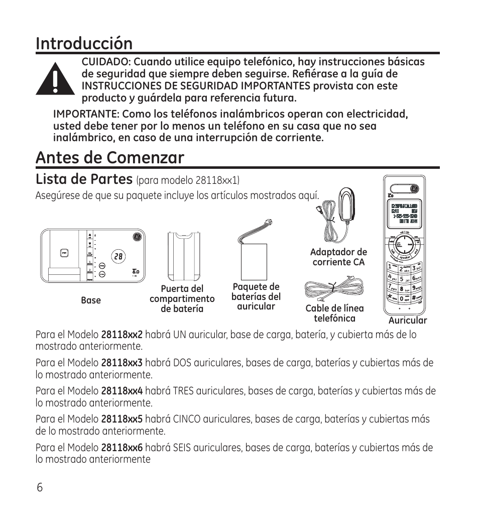 Introducción, Antes de comenzar, Lista de partes | GE 28118 User Manual | Page 58 / 104