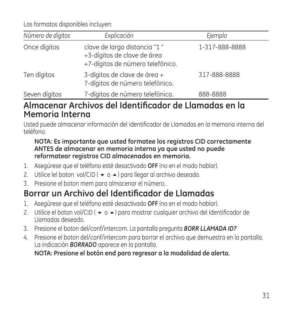 Borrar un archivo del identificador de llamadas | GE 28118 User Manual | Page 83 / 104