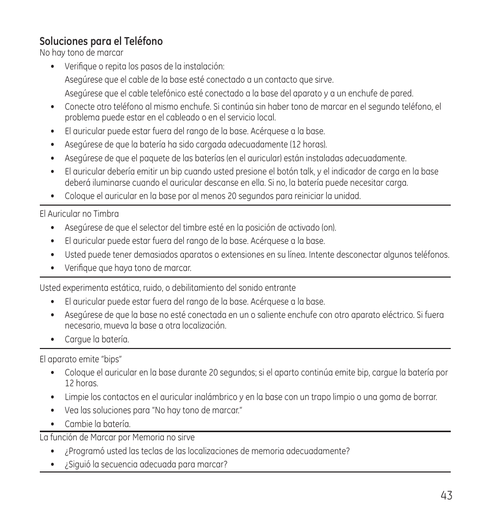 Soluciones para el teléfono | GE 28118 User Manual | Page 95 / 104