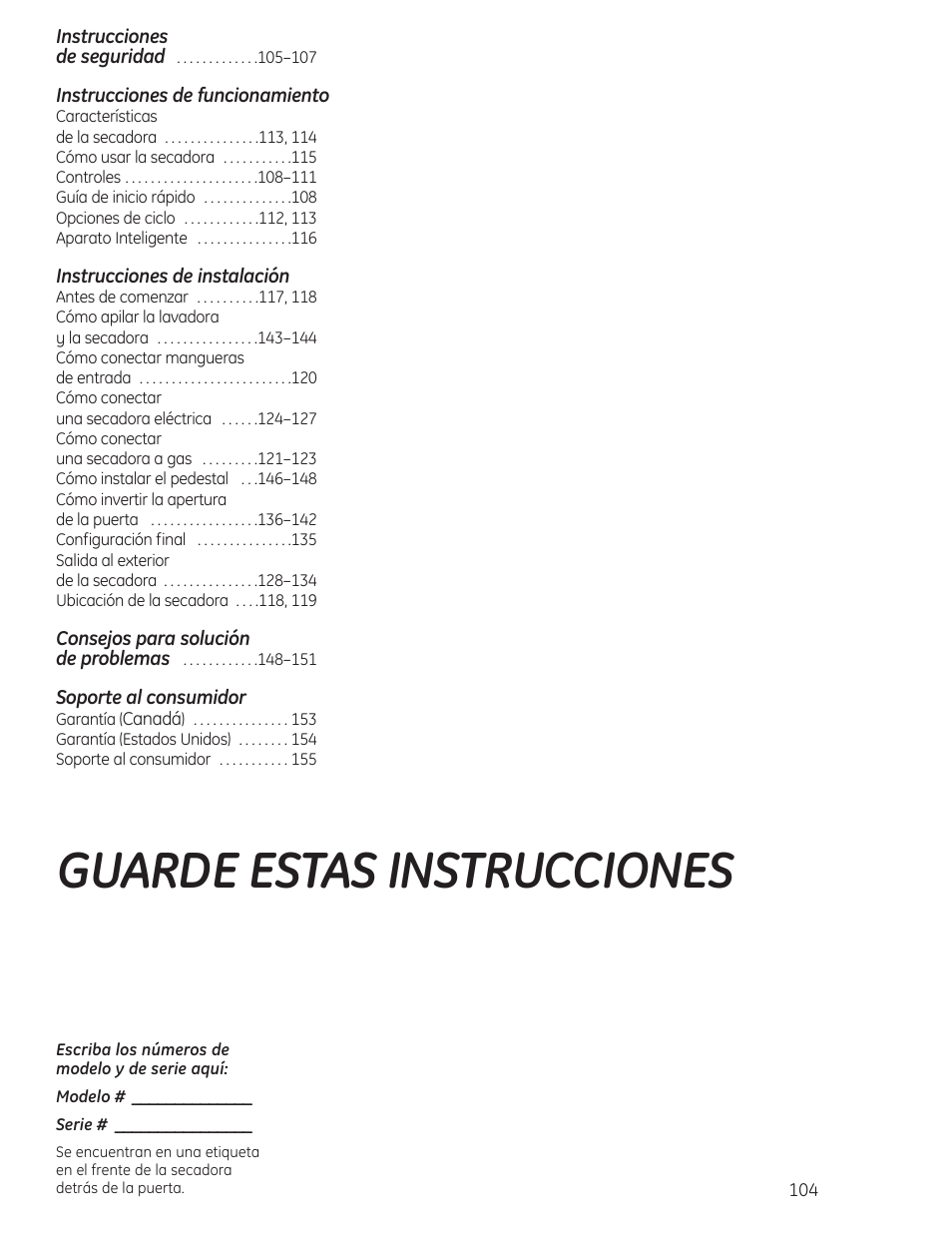 90396 spv09, Guarde estas instrucciones | GE PFMN445 User Manual | Page 104 / 156