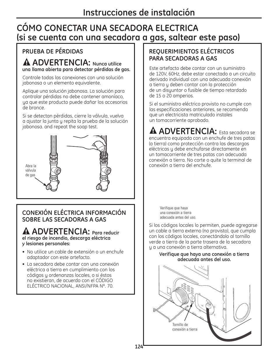 Advertencia | GE PFMN445 User Manual | Page 124 / 156