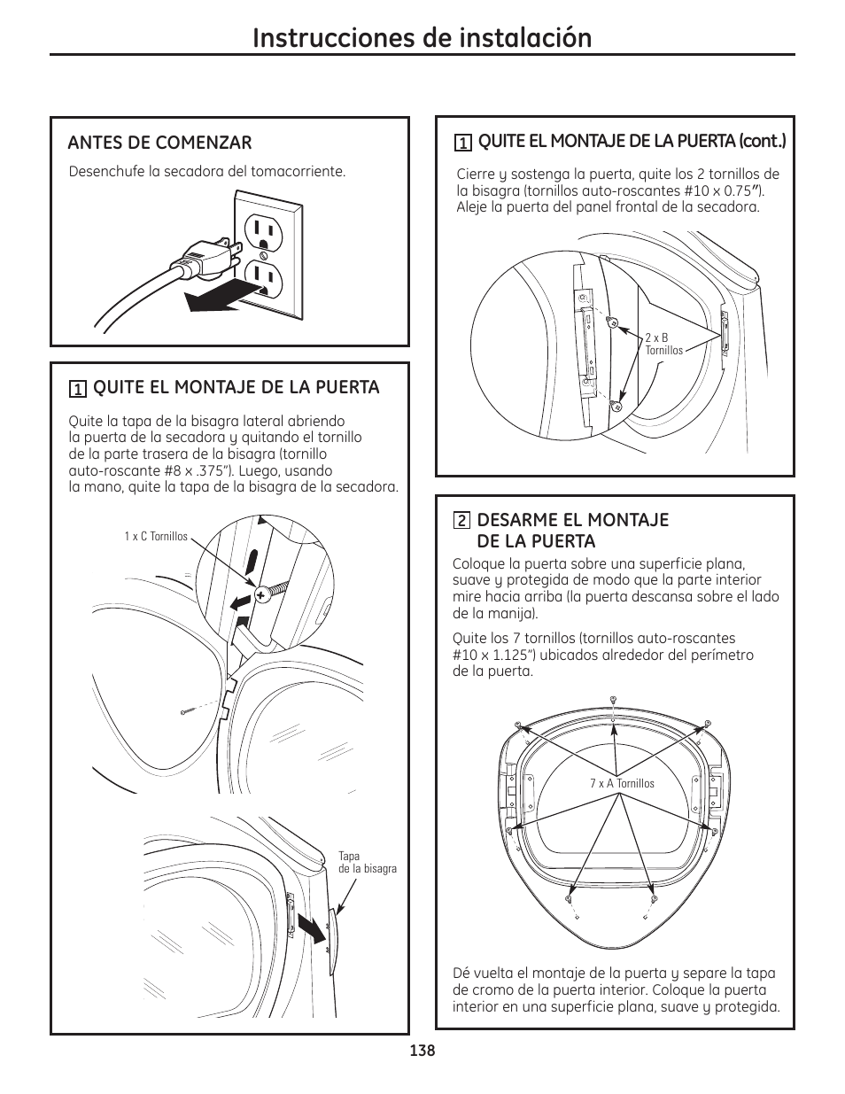 Instrucciones de instalación | GE PFMN445 User Manual | Page 138 / 156