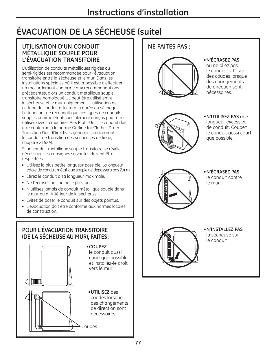 Ne faites pas | GE PFMN445 User Manual | Page 77 / 156