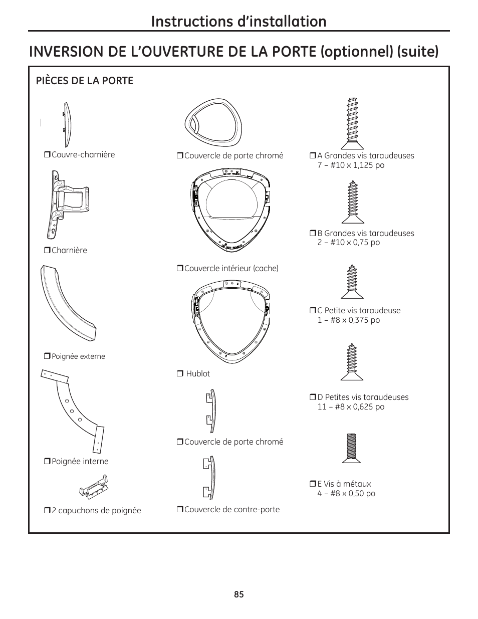 Instructions d’installation | GE PFMN445 User Manual | Page 85 / 156