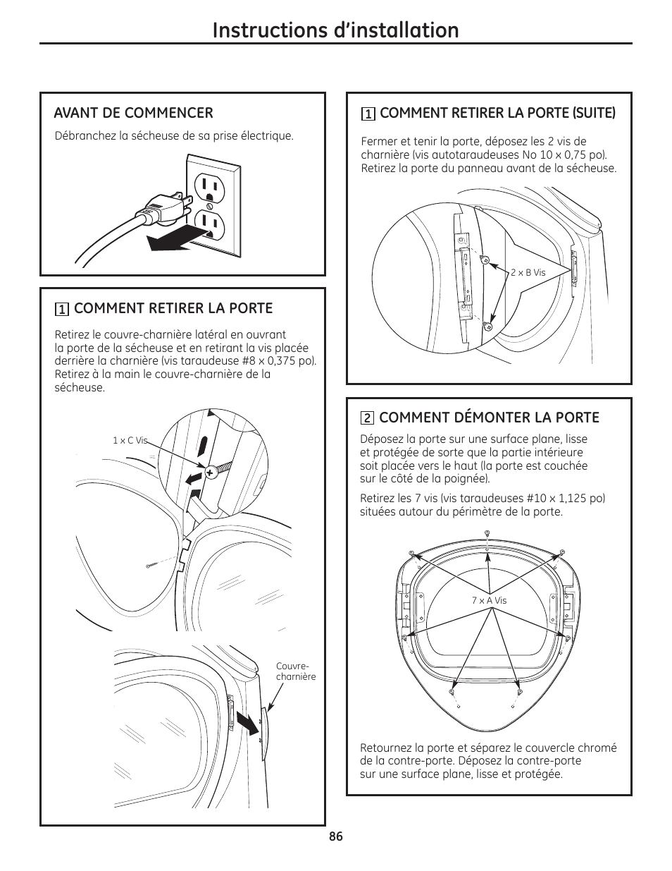 Instructions d’installation | GE PFMN445 User Manual | Page 86 / 156