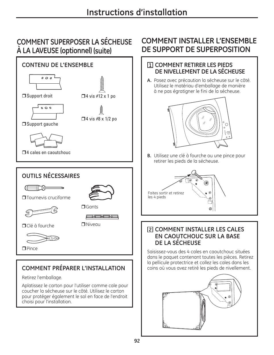 Instructions d’installation | GE PFMN445 User Manual | Page 92 / 156