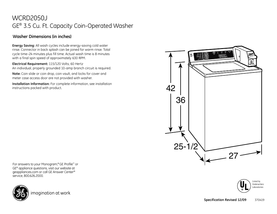 GE WCRD2050D User Manual | 2 pages